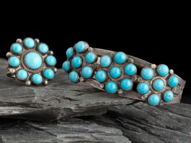 Navajo Ingot and Hubble Glass Cuff Bracelet and Ring
