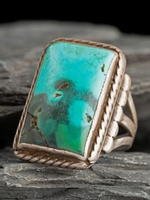 Early Navajo Split Shank Ingot and Turquoise Ring
