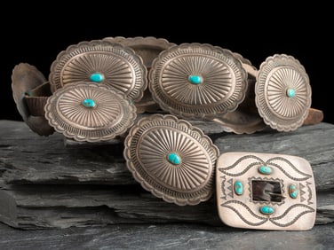 Navajo Silver and Turquoise Concha Belt