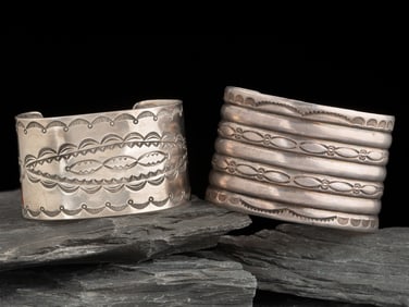 Navajo Wide Stamped Silver Cuff Bracelets