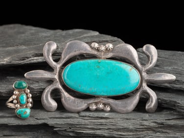 Navajo Silver and Turquoise Pin/Pendant and Ring