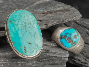 Pair of Navajo Silver and Turquoise Rings