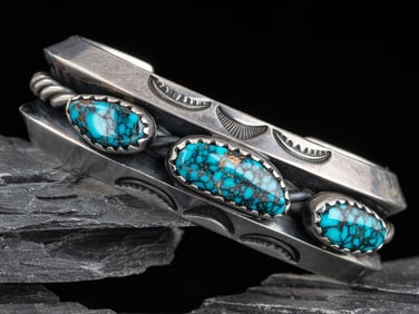 Heavy Navajo Silver and High Grade Turquoise Cuff Bracelet