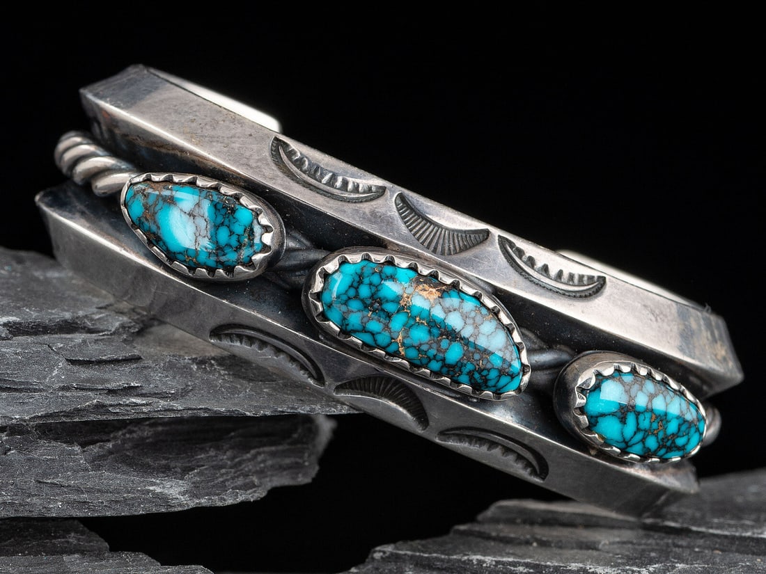 Heavy Navajo Silver and High Grade Turquoise Cuff Bracelet (1 of 2)