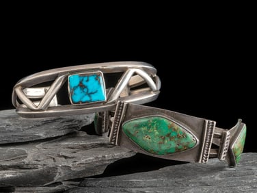 Navajo Silver and Turquoise Cuff Bracelets