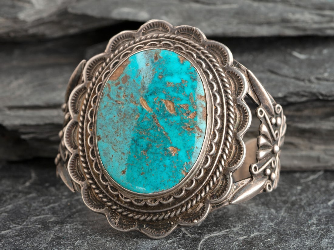 Navajo Sterling Silver and Turquoise Cuff Bracelet (1 of 2)