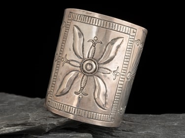 Wide Navajo Silver Cuff Bracelet, with Ketoh Design