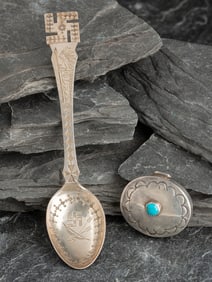 Early Navajo Curio Silver Spoon PLUS Pill Box