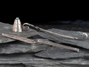 Navajo Silver and Turquoise Letter Opener and Candle Snuff