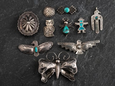 Navajo Pins, Pendants, Button, and Belt Buckle