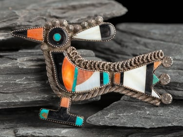 Zuni Silver and Mosaic Inlay Roadrunner Pin/Brooch