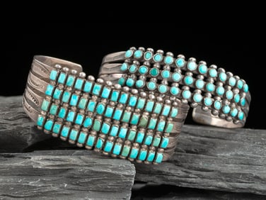 Zuni Silver and Petit Point Turquoise Cuff Bracelets