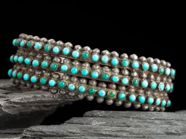 Zuni Petit Point Turquoise Cluster Cuff Bracelet