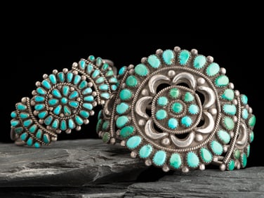 Zuni Petit Point Turquoise Cluster Cuff Bracelets