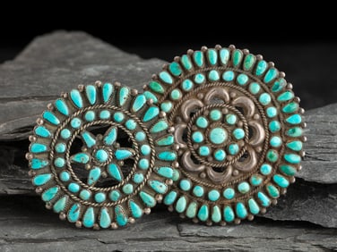 Pair of Zuni Petit Point Turquoise Pins/Brooches