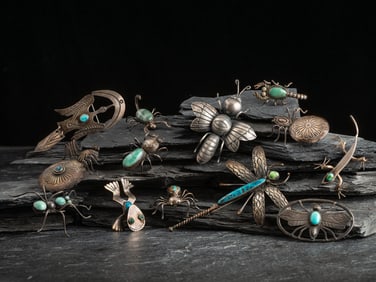 Collection of Navajo and Southwestern-style Silver Bugs and Other Critters