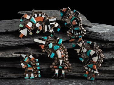 Zuni Silver and Mosaic Inlay Rainbow Man Pins/Brooches
