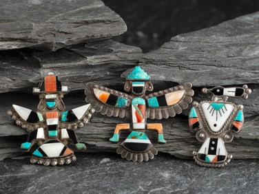 Zuni Mosaic Inlay Knifewing and Thunderbird Pins/Brooches