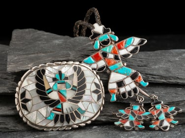 Zuni Inlay Knifewing Bolo Tie and Belt Buckle