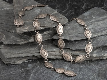 Petite Navajo Stamped Silver Link Concha Belt