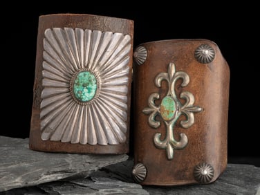 Pair of Navajo Silver and Turquoise Ketohs