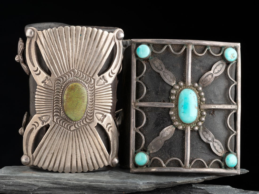 Pair of Navajo Silver and Turquoise Ketohs (1 of 2)