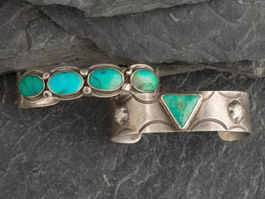 Navajo Silver and Turquoise Cuff Bracelets