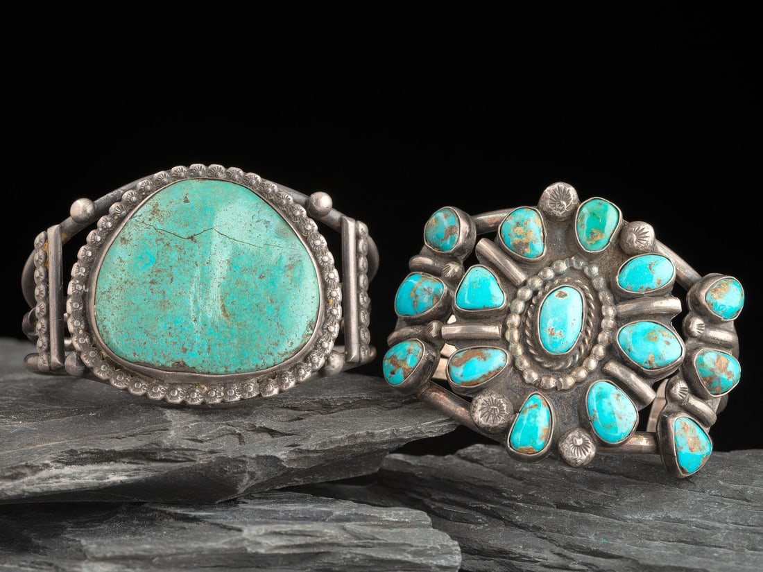 Navajo Silver and Turquoise Cuff Bracelets (1 of 1)