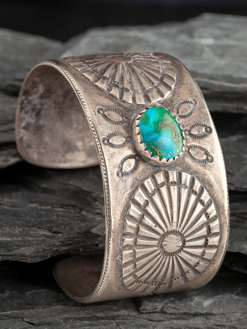 Navajo Ingot and Turquoise Cuff Bracelet (1 of 2)