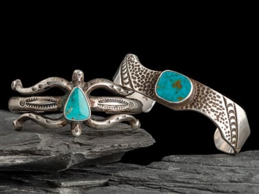 Navajo Silver and Turquoise Cuff Bracelets