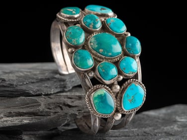 Navajo Turquoise Cluster Cuff Bracelet