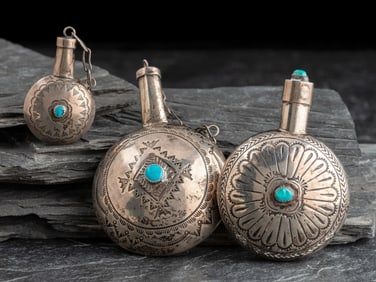 Navajo Silver and Turquoise Tobacco Canteens