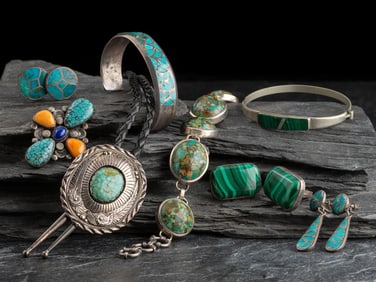 Zuni Channel Inlay Bracelet and Earrings, PLUS