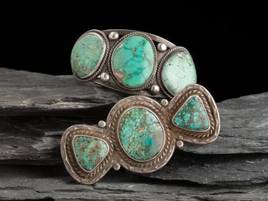 Navajo Silver and Turquoise Bracelet AND Pin