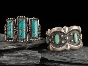 Navajo Silver and Turquoise Cuff Bracelets