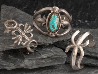 Navajo Sand Cast Silver Cuff Bracelets