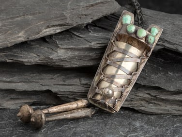 Navajo Silver and Turquoise Cradle Bolo Tie