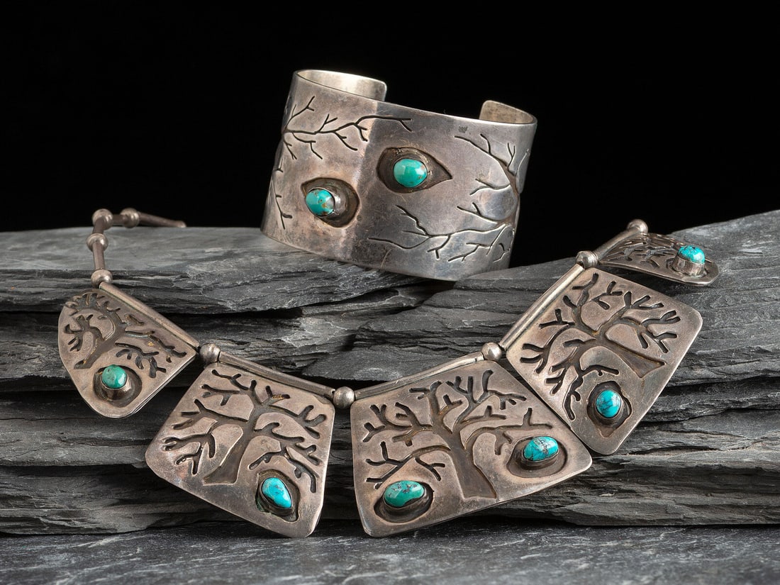 Navajo Silver and Turquoise Cuff Bracelet AND Matching Necklace (1 of 3)