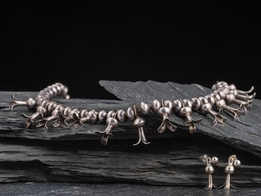 Navajo Silver Squash Blossom Necklace and Earrings