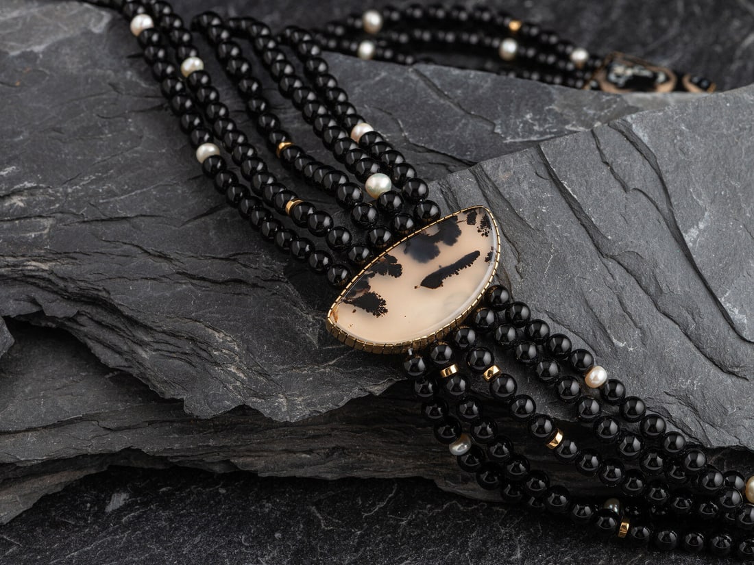 Gail Bird and Yazzie Johnson  (Diné, b. 1949 / 1946)  Multi-strand Necklace, with 18K Gold (1 of 2)