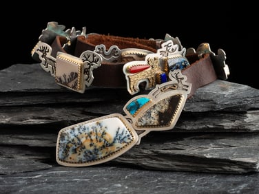 Gail Bird and Yazzie Johnson  (Diné, b. 1949 / 1946)  Silver and 24K Gold Figural Concha Belt,