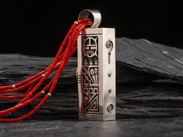 Chalmers Day (Hopi, b. 1946) Heavy Reversible Silver and Coral Necklace