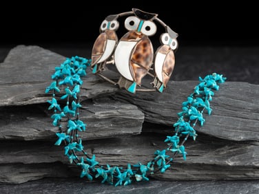 Zuni Avian Fetish Necklace and Cuff Bracelet