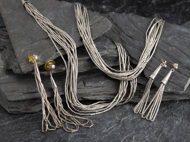 Edward Aguilar  (Kewa, act. since 1960s) Liquid Silver Necklace and Earrings, PLUS