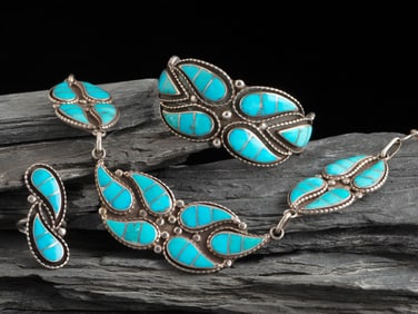 Zuni Channel Inlay Necklace, Cuff Bracelet, and Ring