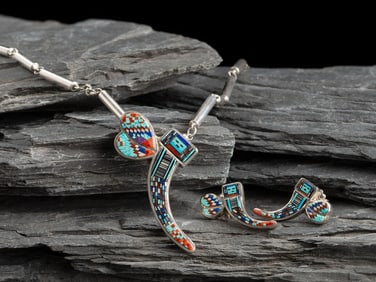 Carl and Irene Clark (Diné, b. 1952 / b. 1950) Sterling Silver Micro Mosaic Inlay Dragonfly