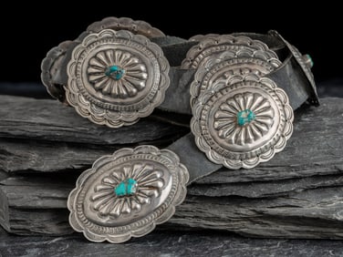 Navajo Silver and Turquoise Concha Belt