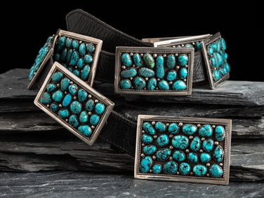 Navajo Sterling Silver and High-grade Turquoise Cluster Concha Belt
