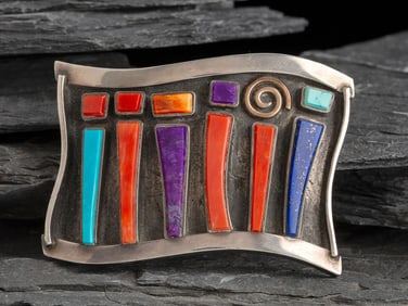 Christine Eustace (Cochiti-Zuni. b. 1954) Sterling Silver Belt with 14K Gold Accents and Set with