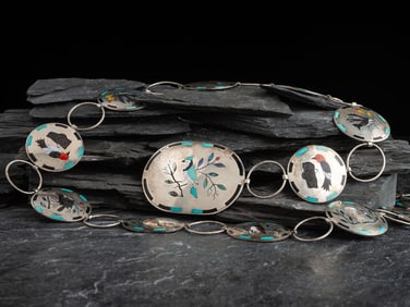 Dale "Myron" and Jennie Edaakie (Zuni, b. 1957 / 20th century)  Sterling Silver Link Concha Belt,